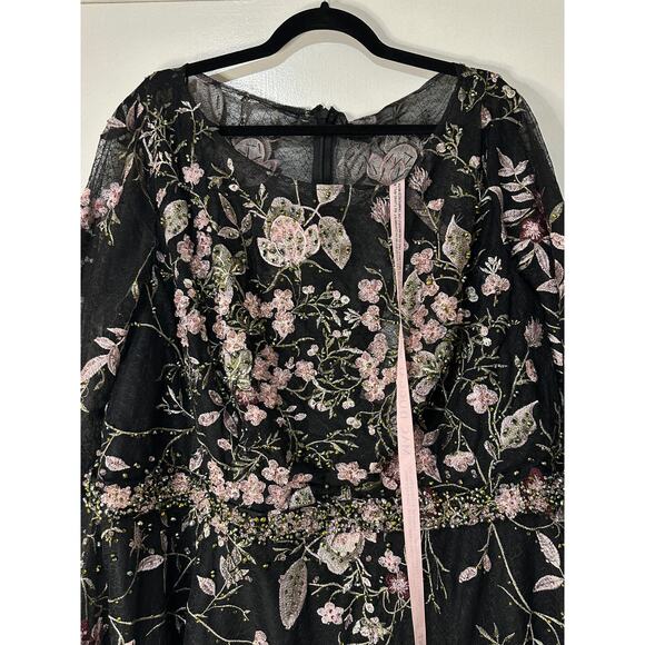 Mac Duggal Floral Embroidered Long Sleeve Dress Black Pink Plus Sz 22 NWT 20476 - Picture 4 of 16